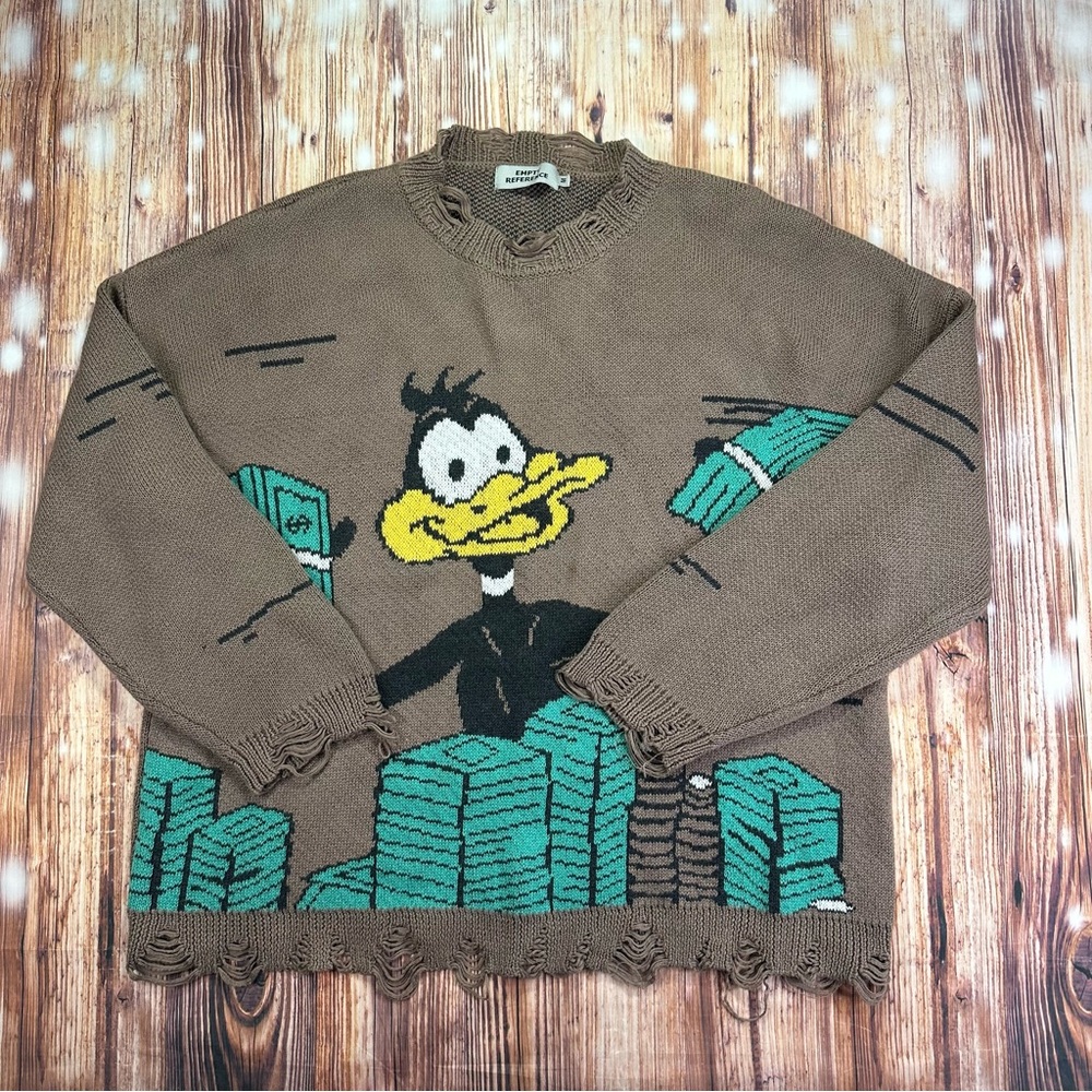 Empty Reference Daffy Duck Cashmere Blend Distressed Sweater Men's Size Medium